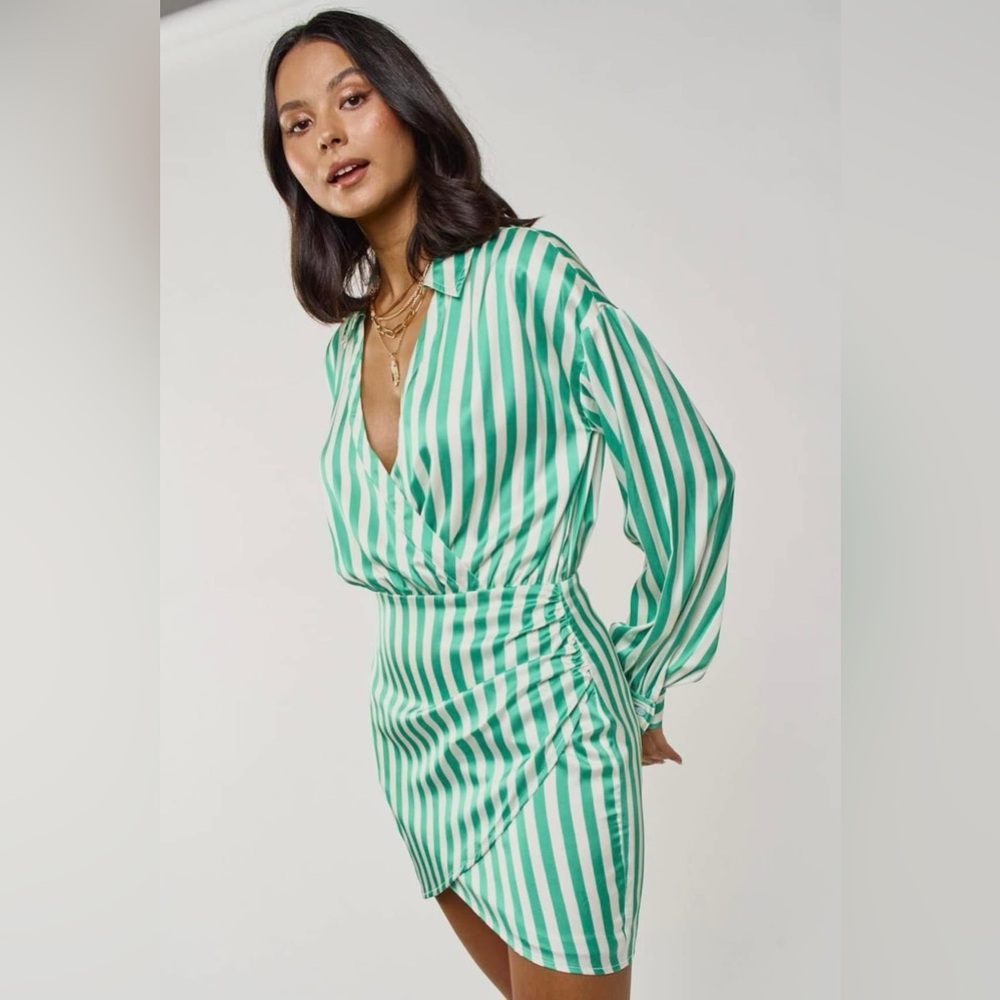 Blue Blush Emerald and White Striped Blouse Dress 👗